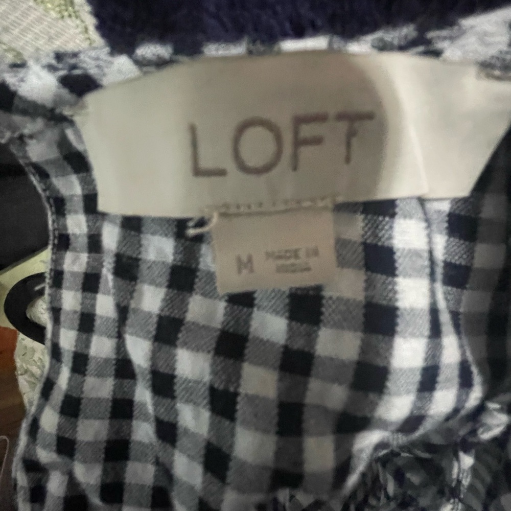 LOFT Monochrome Checkered Blouse